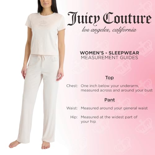 Image of Juicy Couture Women's 2 Piece Velvet Fleece Short Sleeve Shirt and Pants Lounge Sleepwear Set