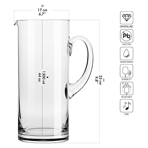 Krosno Glass Water Juice Pitcher Jug | 44 Oz | Glamour Collection | Perfect For Home, Restaurants And Parties | Fridge Safe #TOP1