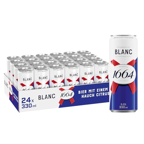 Kronenbourg 1664 Blanc Bier mit einem Hauch Citrus 0 33l Dose Sleek Can Dosenbier; 24 Dosen mit 5 0 Prozent Vol; Bier Palette Einweg (24 x 0 33 l)