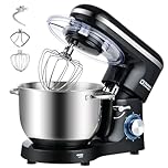 Kitchen in the box Stand Mixer, 6.5QT Kitchen Mixer, 6-Speed 660W Dough Mixer with Egg Whisk,Dough Hook,Beater for Home Baking (Black, 6.5QT)