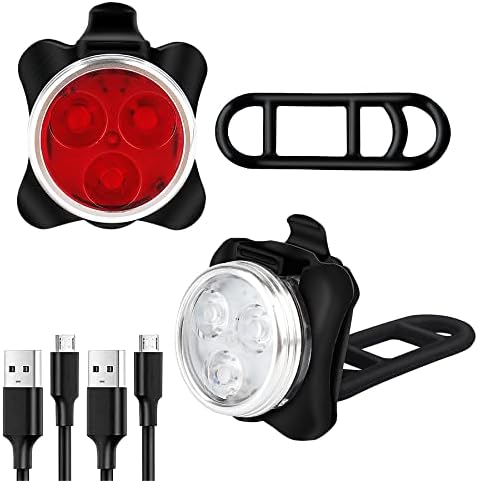 RIDEIWAKE Bike Lights Front and Back Rechargeable Bright Bicycle Light Set, Professional Bike Accessories for Mountain Bike Dirt Bike Fixed Gear Bike, 4 Light Mode Options (2PCS)