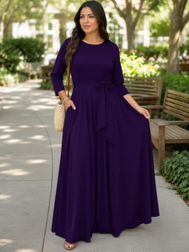 Image of Casual Maxi Dress for Women 3 /4 Sleeve with Pockets