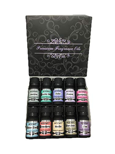 Top Fragrance Oil Set - Best 10 Scented Perfume Oil - Cotton Candy, Strawberry, Vanilla, Gardenia, Lilac, Jasmine, Cucumber Melon, Violet, Freesia & Honeysuckle - Premium Grade - 10 mL by Sponix