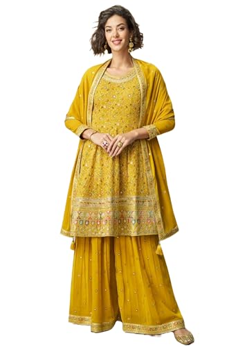 Costume indien Sharara femme en Georgette véritable vêtement traditionnel 13047