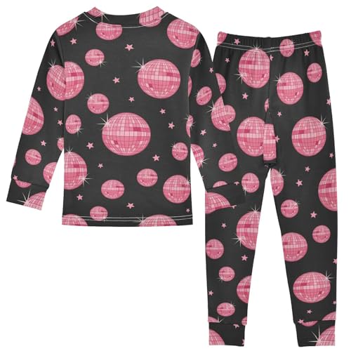 Pajama Sets Long Sleeve Pink Disco Balls Pattern Soft Comfy Sleepwear 2 Piece PJS 3-8T3
