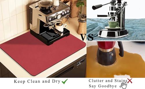 Image of Coffee Mat for Countertops ,Coffee Bar Accessories Fit Under Coffee Maker Espresso Machine, Absorbent Hide Stain Rubber Mat for Countertop ,Dish Drying Mat for Kitchen Counter (Red, 12 inchx19 inch)