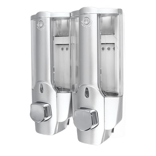 Silver Double - Press, Press Type Type Liquid Distributor with Wall Mounting for Home Hotel Use, Transparent Bottle Made of Plastic, 1 X +2 X