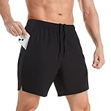 Gerlobal Men's 7' Athletic Running Shorts Lightweight Quick Dry Gym Workout Shorts with Zipper Pockets Black,X-Large