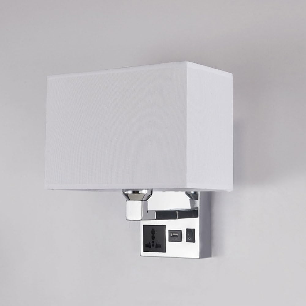 Aplique de pared de tela moderna lámpara de pared blanca de bajo consumo con conexión USB