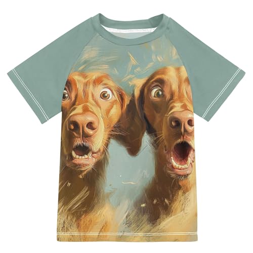 Cartoon Funny Vizsla Dogs Kids Bathing Suits Girls Sun Protection Kids Rash Guard Swimsuit Girls Swimwears Athletic Shirt for Teen Boys 9-10Y