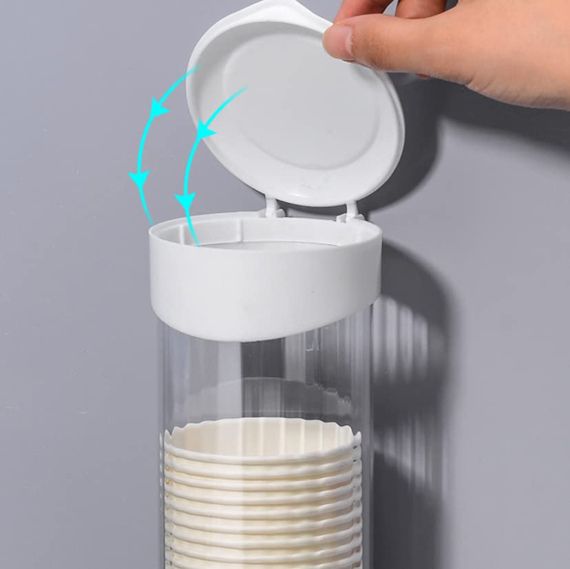 Image of THW Paper Cup Dispenser Holder - Sticker or Screw Plate Mountable, Durable Plastic for Easy Use