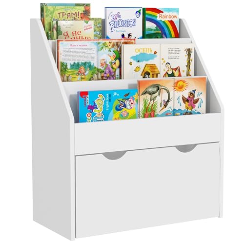 AIYAPLAY Libreria per Bambini 3-8 Anni a 3 Ripiani con Cassetto Inferiore, Scaffale Portagiochi in Legno MDF, 62.5x30x70...