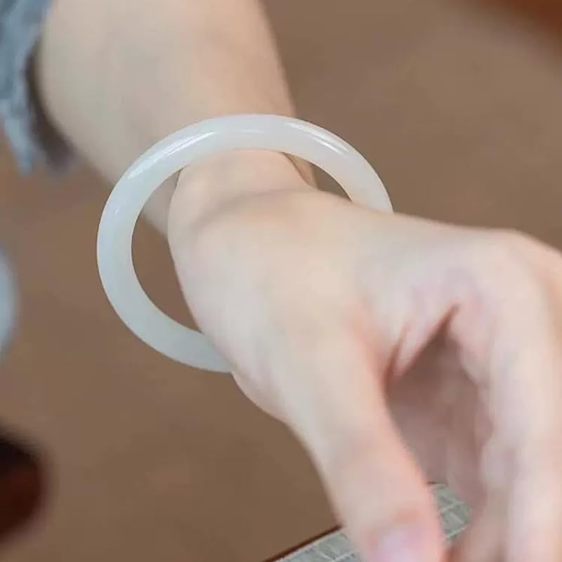 White Natural Jade Bangle Bracelet for Women Healing Protection Good Luck Natural Gemstone Fengshui Jewelry for Wife Mother's Day Gift for Mom (White, 54-56mm diameter) - Image 2