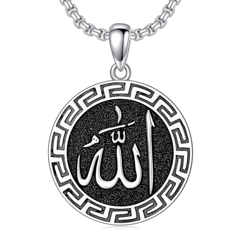 Allah Necklace for Men 925 Sterling Silver/Gold Plated Allah Arabic Pendant Islamic Jewelry Gifts for Men Women