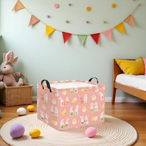 Image of Rectangular Easter Basket for Home Kitchen Baby Girls Basket Cute Storage Bin Organizer Shelf Book Room Decor(Pink Cute Bunny)