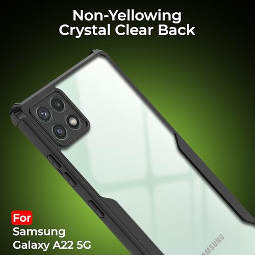 Image of A rtistque Clear Hard Transparent Acrylic Armor Back Cover Case for Samsung Galaxy A22 5G | Shockproof TPU Edge Protection | Slim Protective Design | Samsung Galaxy A22 Back Cover - Black