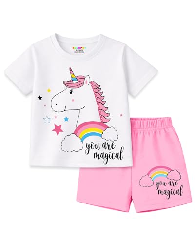 Image of Kuchipoo Girls Regular Fit Cotton T-Shirts and Shorts Set