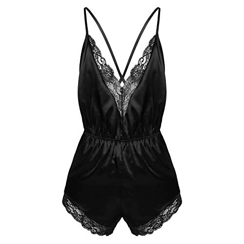 iiniim Herren Body Overall Sissy Nachthemd Satin Schlafanzug Männer Crossdresser Kleidung Negligee Reizwäsche Nachtwäsche Schwarz XXL Cover