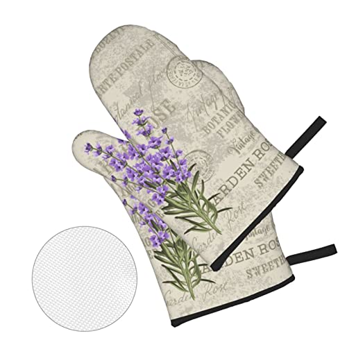 Lavender Flowers Elegant Postcard Vintage Oven Mitts And Pot Holders Sets Of 4 High Heat Resistant Oven Mitts With Oven Gloves And Hot Pads Potholders For Kitchen Cooking Bbq Non-Slip Cooking Mitts #TOP2