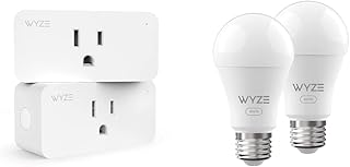 Wyze Plug, 2.4GHz WiFi Smart Plug, Compatible with Alexa, Google Assistant, IFTTT, No Hub Required, Two-Pack, White & Bulb White, 800 Lumen, 90+CRI WiFi Tunable-White A19 Smart Light Bulb, Two-Pack