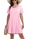 BELAROI Womens Summer Casual T Shirt Dresses Short Sleeve Swing Tunic Dress(S, Pink)