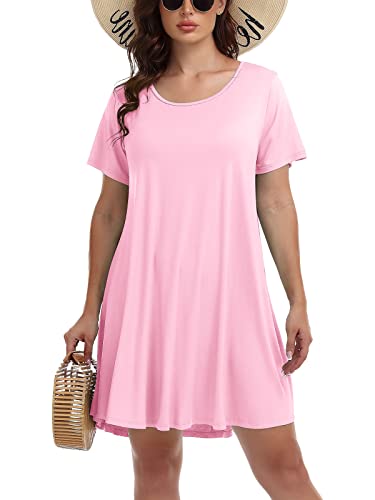 Belaroi Womens Summer Casual T Shirt Dresses Short Sleeve Swing Tunic Dress(S, Pink) #TOP10