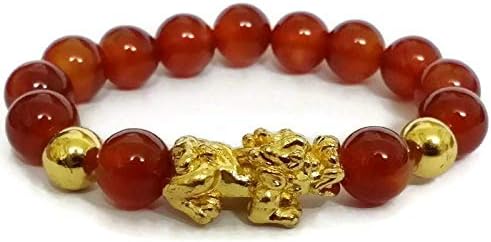 Lucky Bracelet Feng Shui Pi Yao or Pi Xiu with red Agate Beads for Good Luck and Wealth