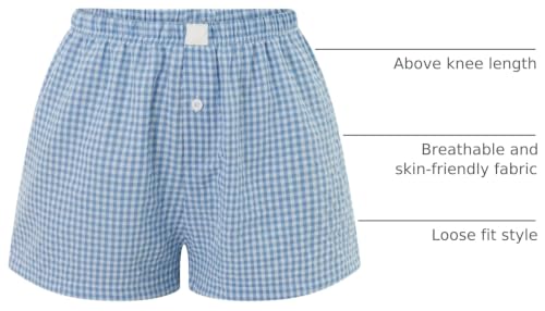 Image of Women Y2k Pajamas Shorts Micro Button Boxers Elastic Waist Cute Pj Bottoms Summer Plaid Lounge Short