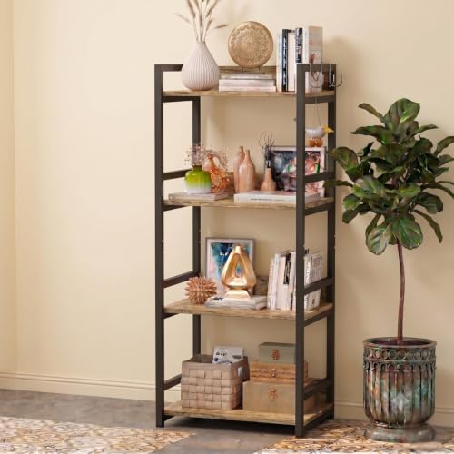 Image of TEKAVO Jeni 4-Tier Kitchen Organizer Rack|Multipurpose Microwave Stand for Kitchen Platform & OTG Oven|Steel Utensils Storage Shelf with Hooks | Forest Wood, Metal (60x39x130 cm) | DIY