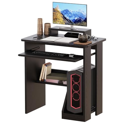 24-inch Compact Desk with Monitor Stand and Storage