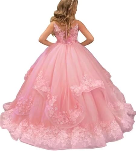 Flower Girl Dress for Wedding Lace Appliques Pageant Dress for Girls,Pink 8