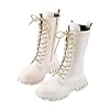 Girls Lace Up Riding Boots Knee High Combat Booties PU Leather Side Zipper Punk Goth Shoes Chunky Heels Boot Demon Boots Girls hunters White Shoes Botas de Niña 4-12 Years Fall Winter