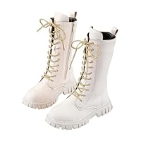 Girls Lace Up Riding Boots Mid Calf Combat Boot PU Leather Side Zipper Punk Goth Boot 4-11 Years