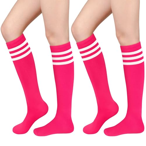 Sarfel Pink Breast Cancer Socks Football Pink and White Striped Socks Women Neon Accessories for Women 80s Costume Neon Costume
