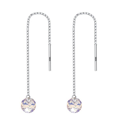 Flyonce Pendientes Plata de ley 925 Mujer Largos Cristal Colgantes Moderno Elegante para Regalo Novia Boda Fiesta Blanco
