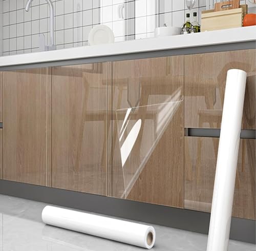 Image of WISDOM Self-Adhesive Film Cover Removable Protective Film Transparent Waterproof Liners Drawers Kitchen Cabinets Film (24X220 Inches, Clear Film)