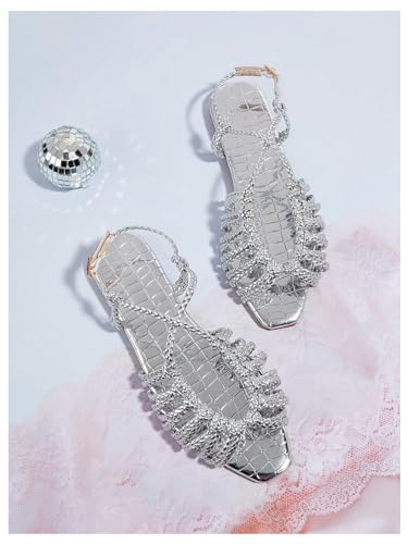 Image of Verdusa Women's Metallic Braided Slingback Sandals Casual Strappy Sandals