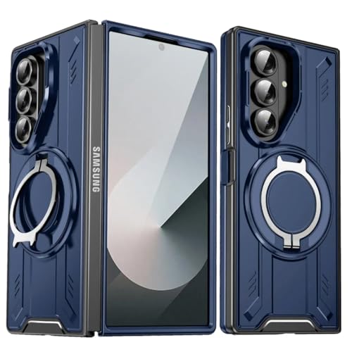 Galaxy Z Fold7用ケース 頑丈な360°マグネット式リングホルダー キックスタンド TPU+PC 耐衝撃保護カバー(Galaxy Z Fold7用/ブルー)
