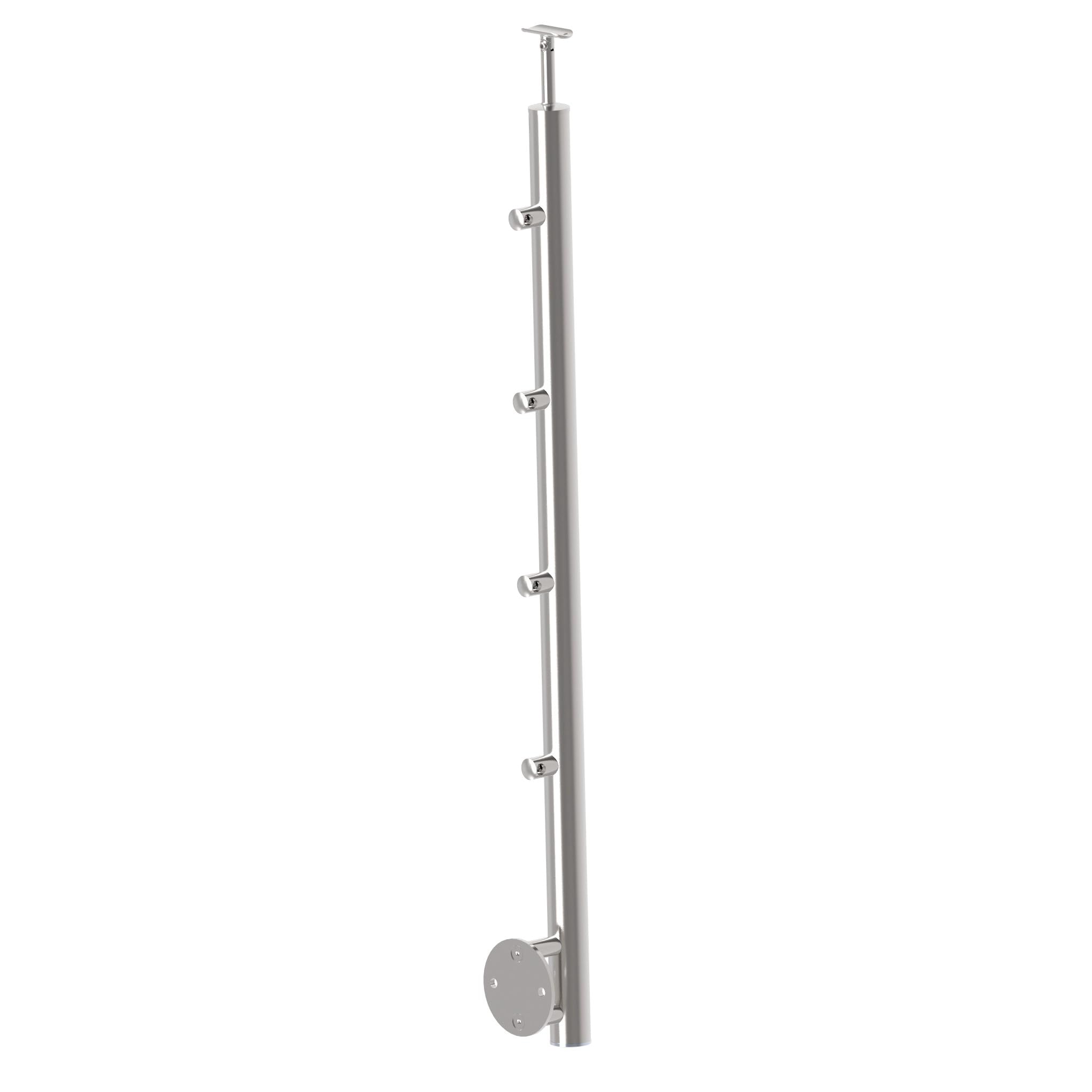 Sellon24® Pali in acciaio inox Ø 42,4, altezza 900 mm, con 4 supporti trasversali Ø 12,0, ringhiera V2A, balcone laterale, tubo rotondo per terrazze, piastra di supporto