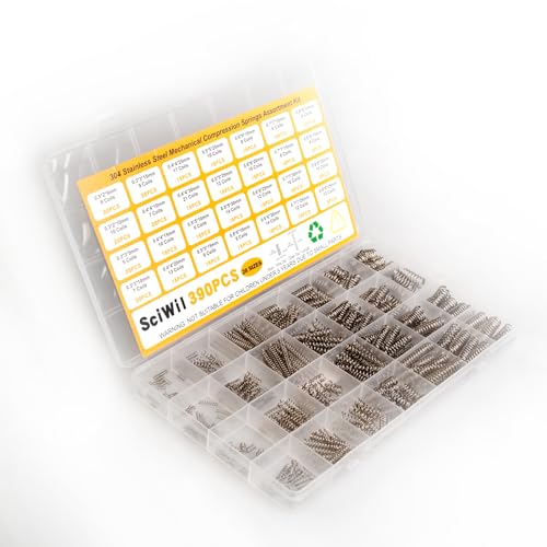 SciWil 390-Piece Compression Spring Assortment Kit, 28 Sizes Small Springs Set, Stainless Steel...