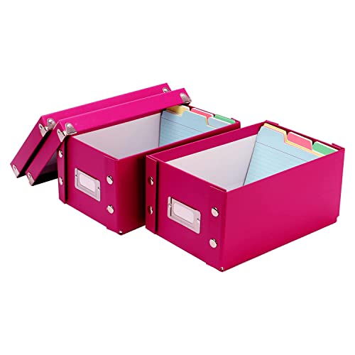 Snap-N-Store Index Card Holder Storage Box - Collapsible Organizer Box Fits 1100 Flash Cards - Business, Recipe, Or Note Card - 4 X 6, 2 Pack, Berry #TOP1