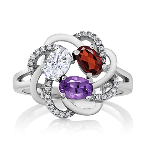 Gem Stone King 925 Sterling Silver Promise Customized and Personalized Build Your Own 3 Birthstone For He Engagement Flower Blossom Ring For Women3