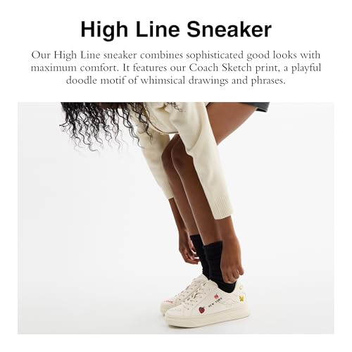 Coach Women's High Line Sneaker with Sketch Print, Charcoal/Black, 72