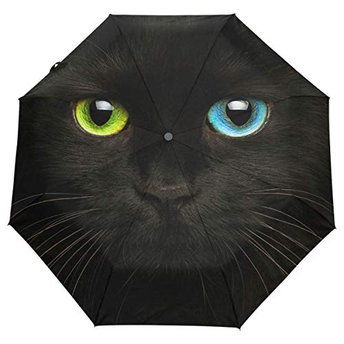 Wamika Lovely Cute Black Cats Eyes Umbrella Compact Kitty Animals Auto Umbrella Open Close Anti-UV Travel Windproof Parasol Umbrellas Sun & Rain
