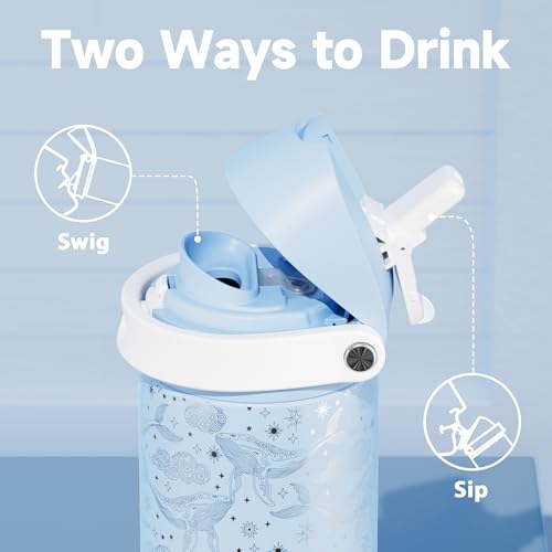 Image of 24 oz Insulated Water Bottle with Straw: Meoky Stainless Steel Metal Water Bottle with 2-in-1 Lid - Leak Proof, Cold for 24 Hours, Fits in Car Cup Holder, BPA-Free for Gym Travel Sports, Blue Whale