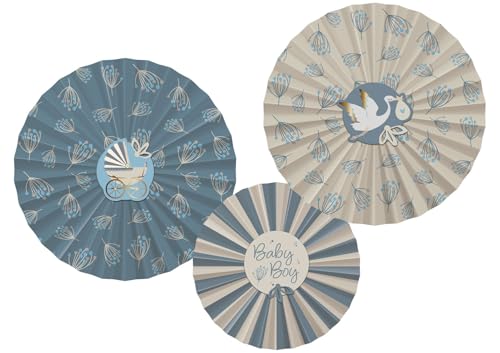 Folat B.V. -Folat 24986 Shower Deko, Babyparty, Blau, WeißDeko-Fan-Set-Blooming Baby Boy-3 peças, cor azul