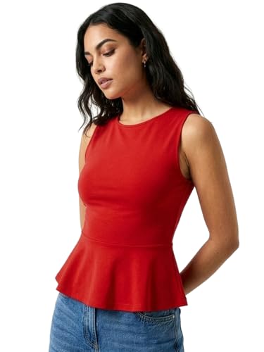 Image of Aahwan Black Solid Cotton Comfort Fit Round Neck Sleeveless Short Peplum Top for Women's & Girl's