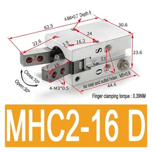 Cilindro angular MHC2 16D de aluminio para sistemas neumáticos de sujeción 2