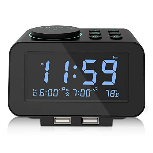 USCCE Digital Alarm Clock Radio 0100 Dimmer, Dual Alarm with