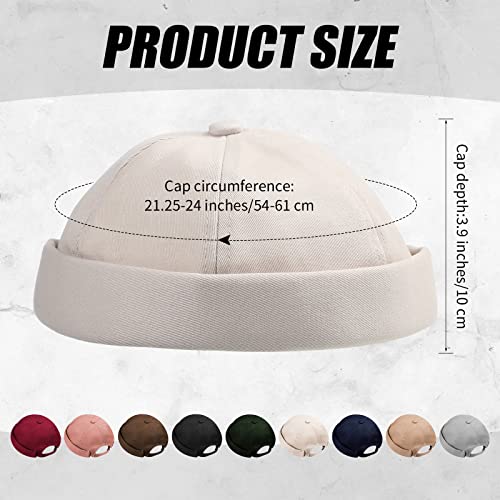 Image of Vabean 12 Pieces Brimless Hat Docker Cap Adjustable Skull Caps for Men Women Rolled Cuff Brimless Beanie Hat, Assorted Color